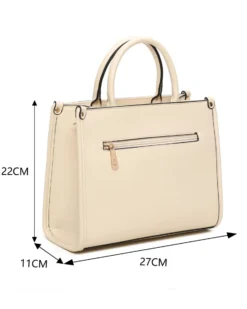 RIFLE - Borsa due manici beige con tasca posteriore e parte frontale decorata, tracolla removibile