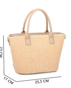 RIFLE - Borsa due manici beige con tre scomparti interni e trama ad intreccio, tracolla removibile