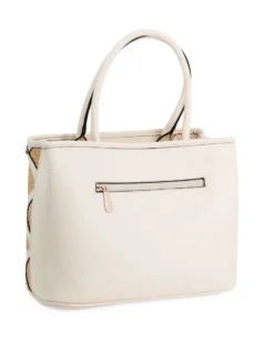 RIFLE - Borsa due manici beige con parte frontale in paglia, tracolla removibile