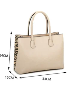 RIFLE - Borsa due manici beige con tre scomparti interni e trama frontale zebrata a intreccio, tracolla removibile