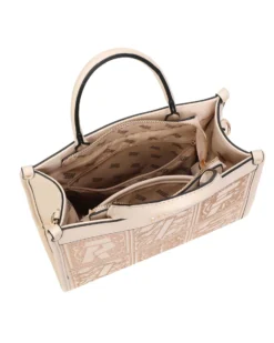 RIFLE - Borsa due manici naturale con tasca posteriore e parte frontale decorata, tracolla removibile