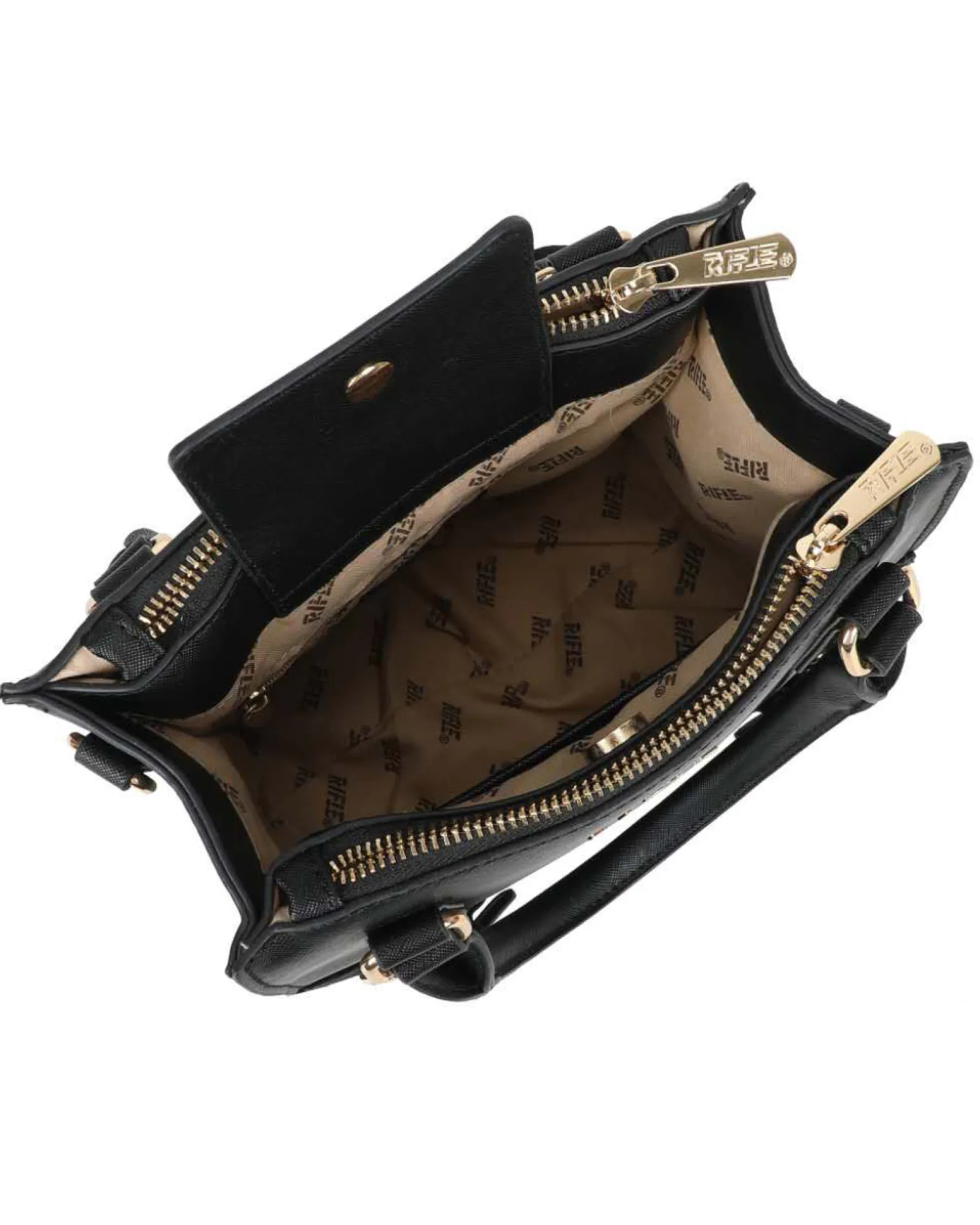 RIFLE - Borsa due manici nera con tasca frontale scamosciata, tracolla removibile