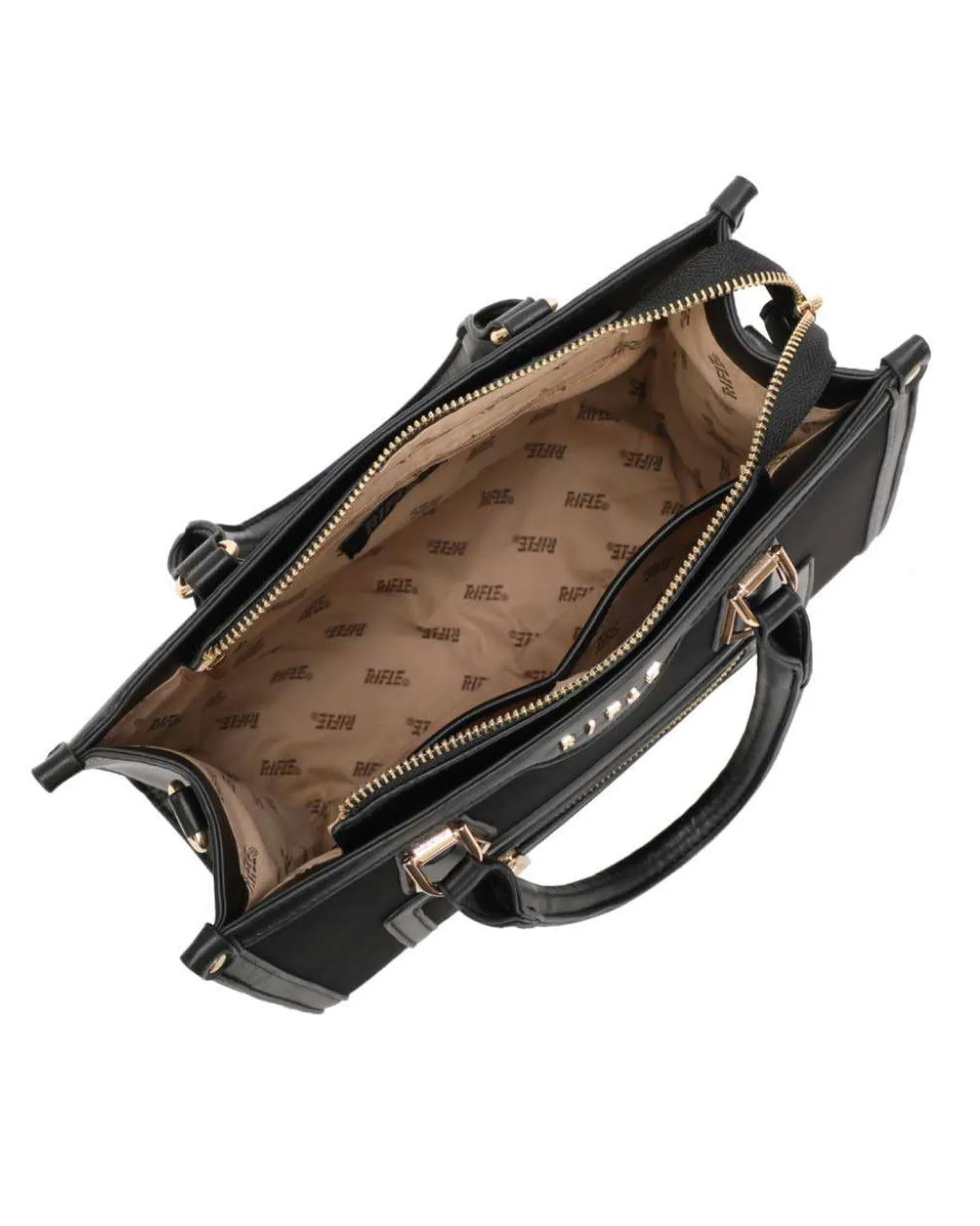 RIFLE - Borsa due manici nera con parte frontale scamosciata, tracolla removibile