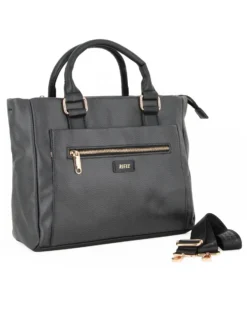 RIFLE - Borsa due manici nera con doppia tasca frontale, tracolla removibile