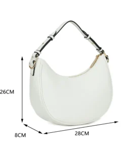 RIFLE - Borsa mezzaluna a spalla bianca con borchie oro, tracolla a catenina removibile