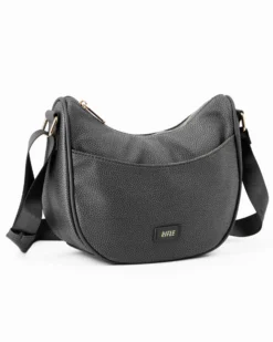 RIFLE - Borsa mezzaluna nera con tasca frontale