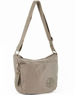 RIFLE - Borsa mezzaluna taupe con tasca frontale