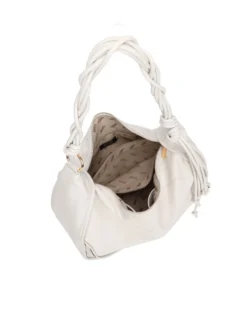 RIFLE - Borsa sacca avorio con parte frontale scamosciata e manico intrecciato , tracolla removibile