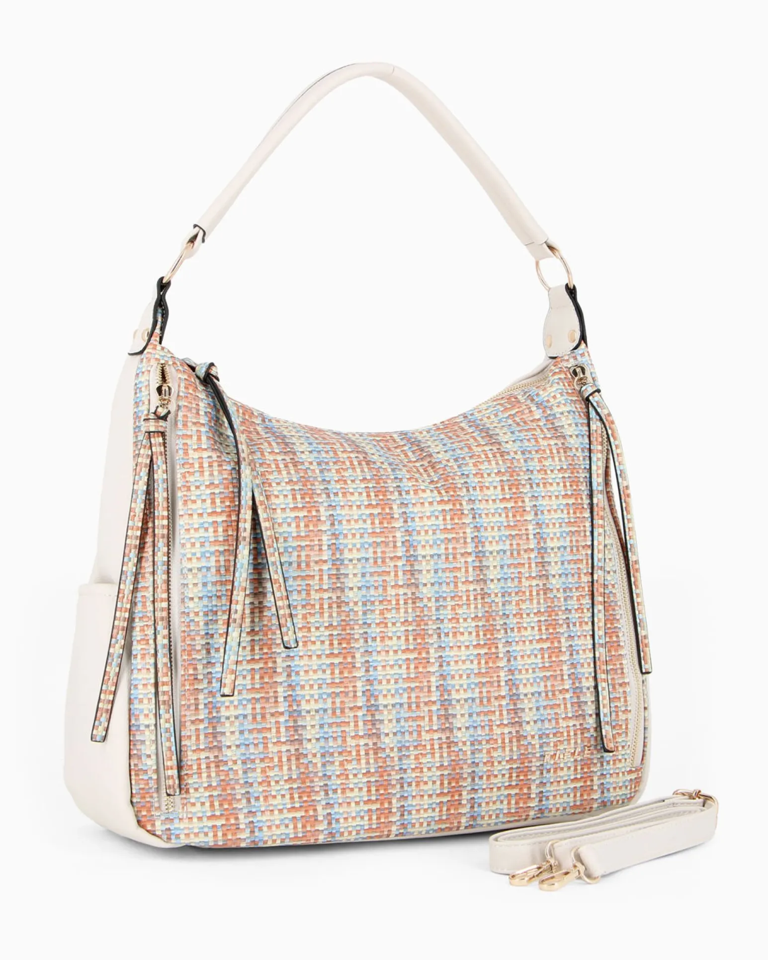 RIFLE - Borsa sacca multicolor effetto intreccio con zip frontali verticali e tasche laterali, tracolla removibile
