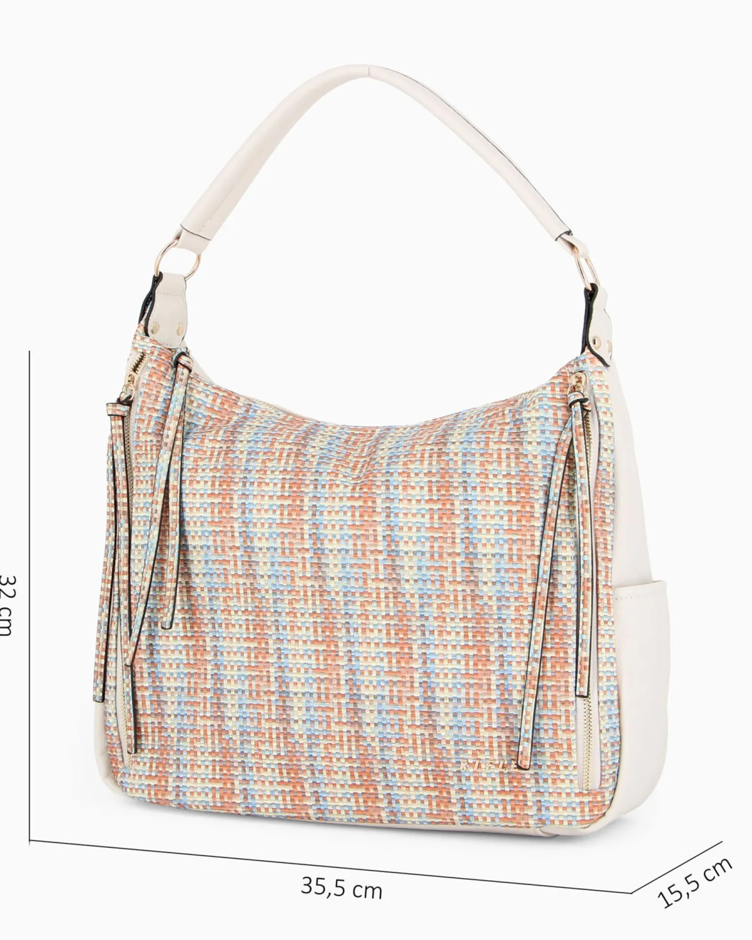 RIFLE - Borsa sacca multicolor effetto intreccio con zip frontali verticali e tasche laterali, tracolla removibile