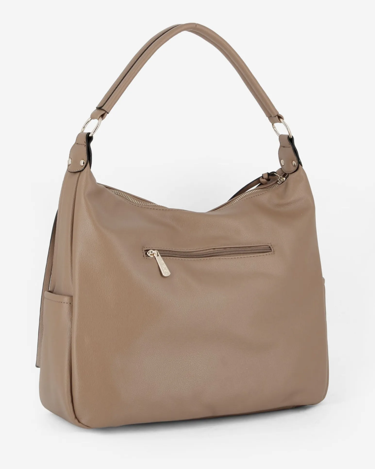 RIFLE - Borsa sacca taupe con zip frontali verticali e tasche laterali, tracolla removibile