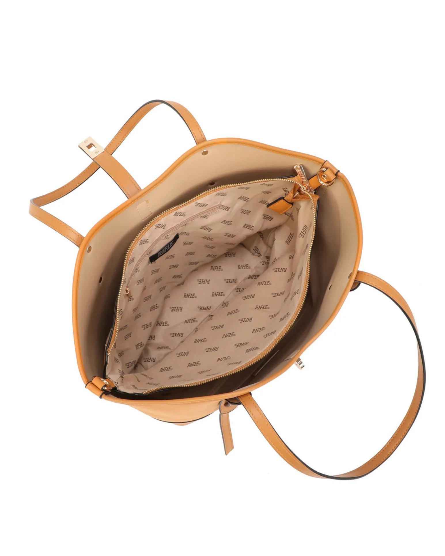 RIFLE - Borsa shopping camel scamosciata con pattina e chiusura a girello, tracolla removibile