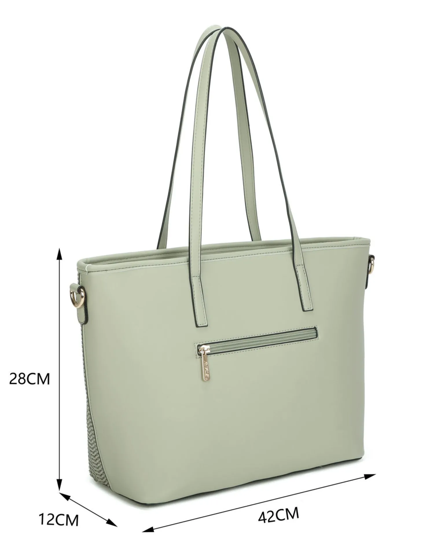 RIFLE - Borsa shopping verde salvia con parte frontale effetto paglia e tasca posteriore, tracolla removibile