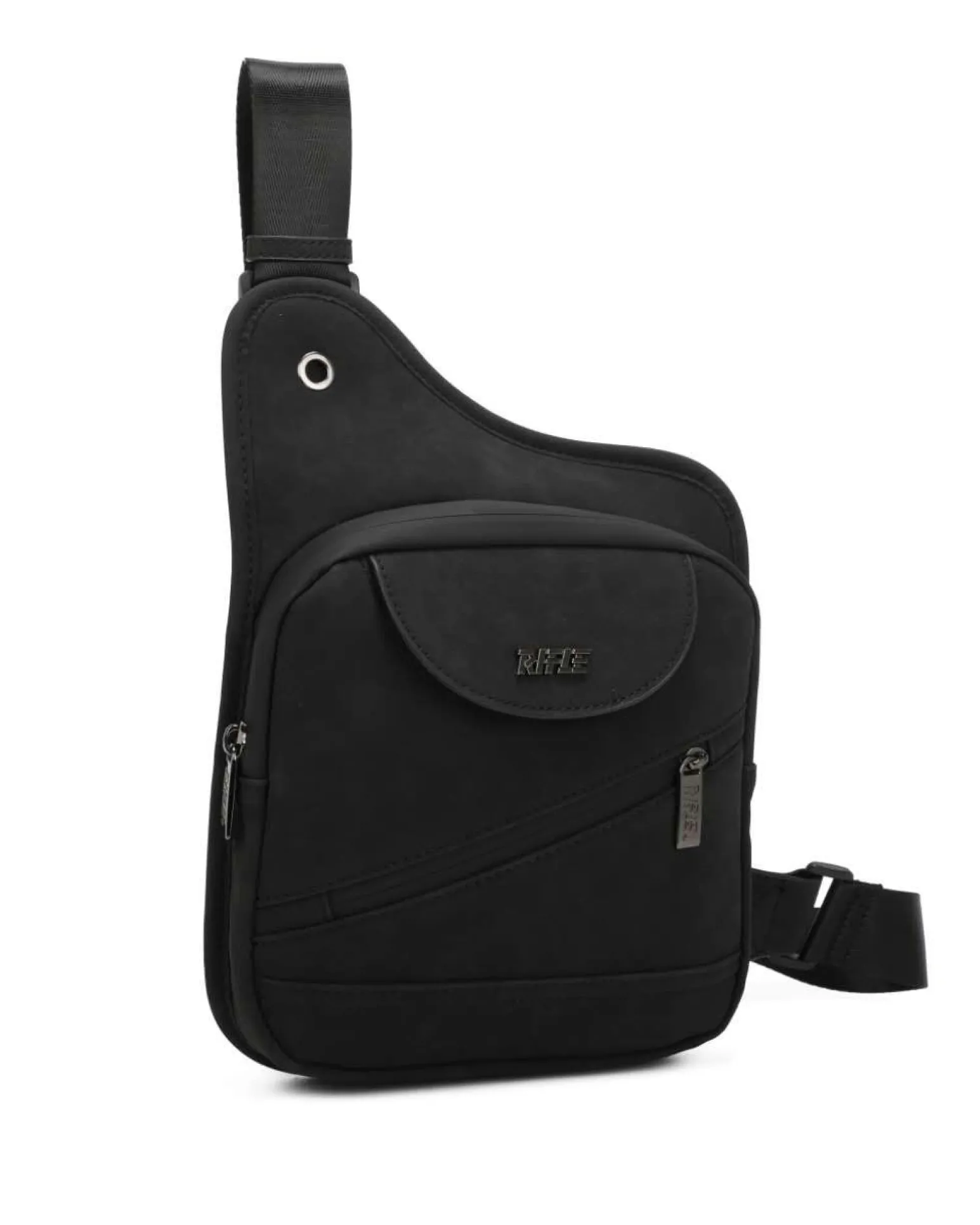 RIFLE - Borsello monospalla nero da uomo con due tasche frontali