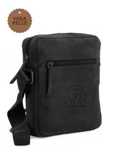RIFLE - Borsello nero in VERA PELLE con tre tasche frontali