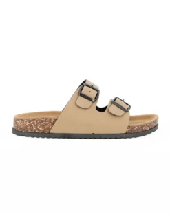 RIFLE - Ciabatta beige con doppia fibbia e sottopiede in VERA PELLE
