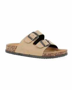 RIFLE - Ciabatta beige con doppia fibbia e sottopiede in VERA PELLE
