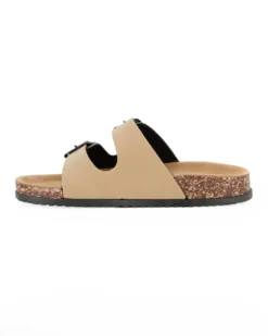 RIFLE - Ciabatta beige con doppia fibbia e sottopiede in VERA PELLE