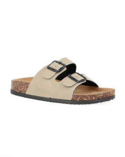 RIFLE - Ciabatta beige con doppia fibbia e sottopiede in VERA PELLE