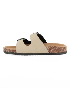 RIFLE - Ciabatta beige con doppia fibbia e sottopiede in VERA PELLE