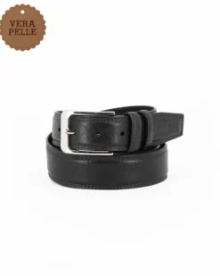 RIFLE - Cintura nera da uomo in VERA PELLE con fibbia nichel free