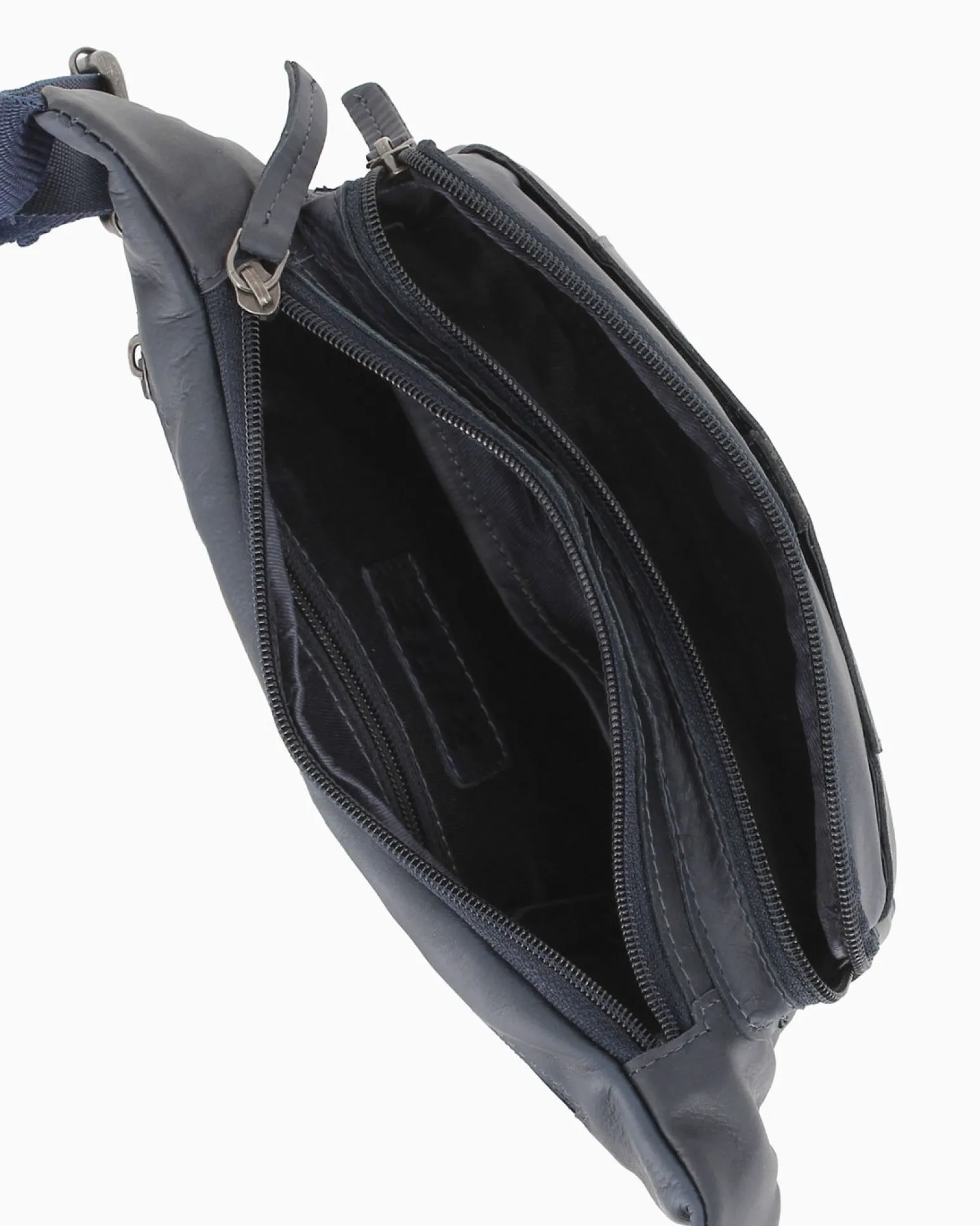 RIFLE - Marsupio blu da uomo in VERA PELLE con doppia tasca frontale