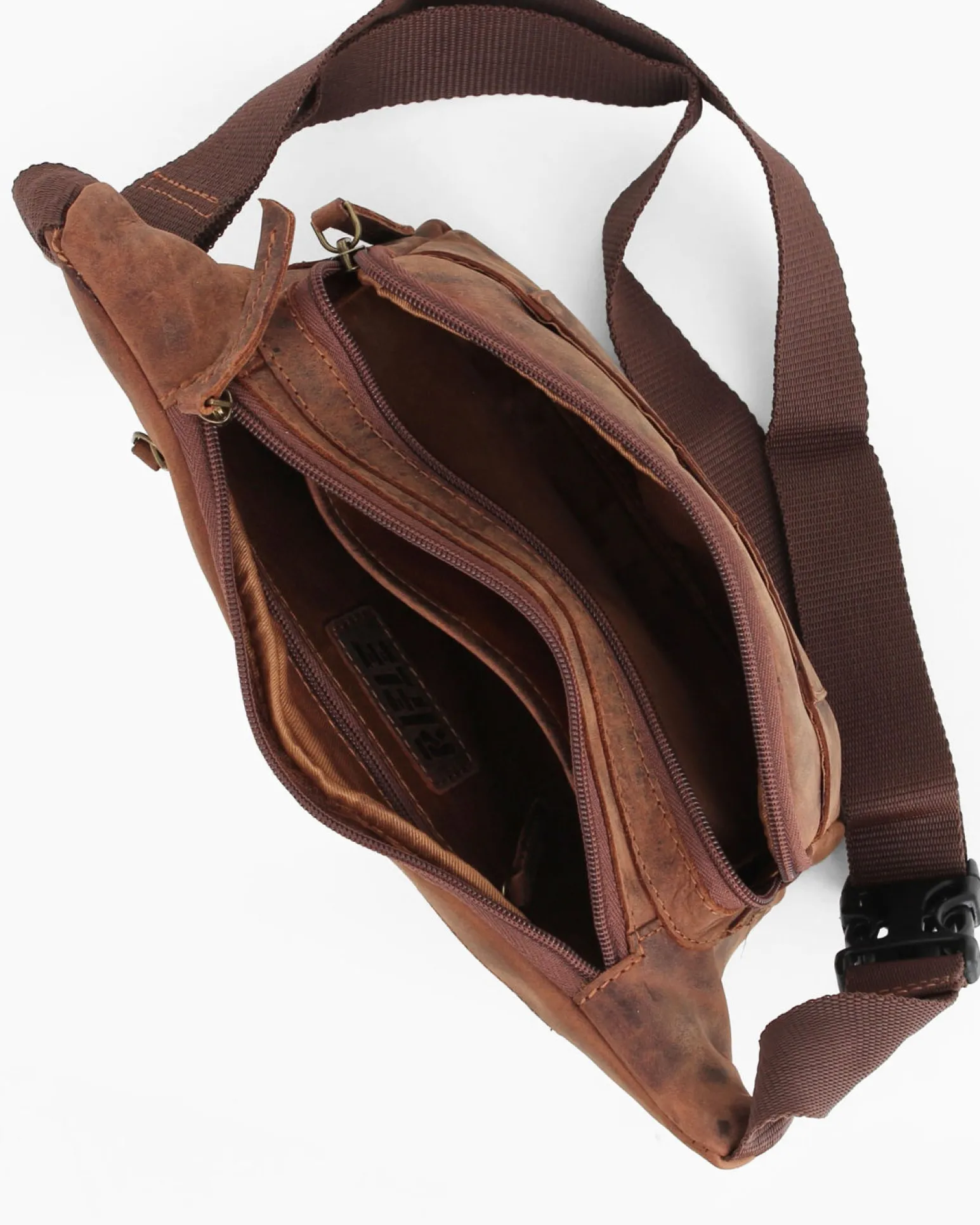 RIFLE - Marsupio cognac da uomo in VERA PELLE con doppia tasca frontale