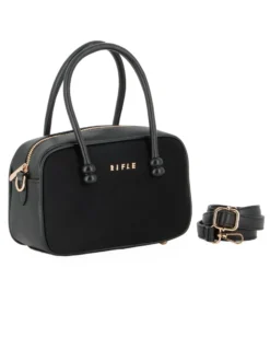 RIFLE - Minibag a due manici nera con parte frontale scamosciata, tracolla removobile