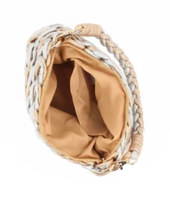 RIFLE - Minibag ad un manico in corda intrecciata champagne e argento , tracollina removibile