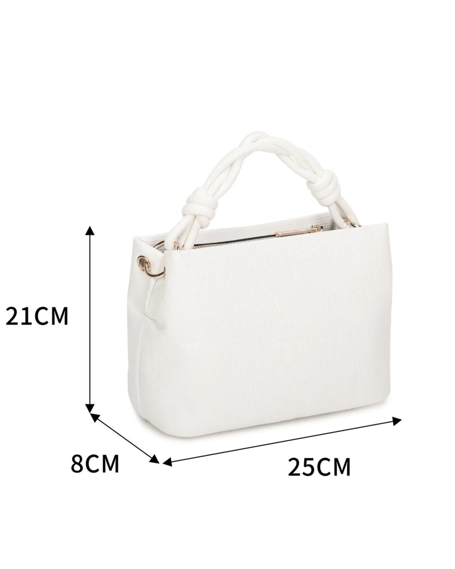 RIFLE - Minibag bianca effetto intreccio con manico intrecciato, tracolla removibile