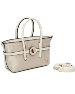 RIFLE - Minibag due manici beige con parte frontale scamosciata e dettaglio cinturino con girello, tracolla removibile