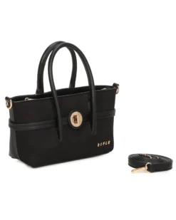 RIFLE - Minibag due manici nera con parte frontale scamosciata e dettaglio cinturino con girello, tracolla removibile