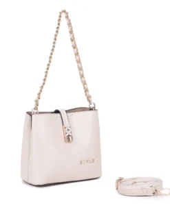 RIFLE - Minibag nude con tre scomparti principali e pattina con chiusura a girello, tracolla removibile
