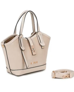 RIFLE - Minibag nude scamosciata con pattina e chiusura a girello, tracolla removibile