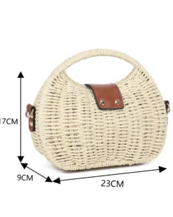 RIFLE - Minibag rigida beige in paglia con pattina, tracolla removibile