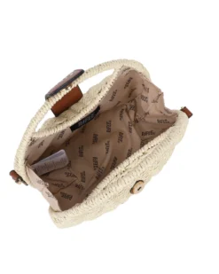 RIFLE - Minibag rigida beige in paglia con pattina, tracolla removibile