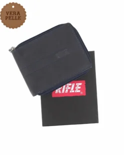 RIFLE - Portafoglio blu in VERA PELLE con ribaltina interna