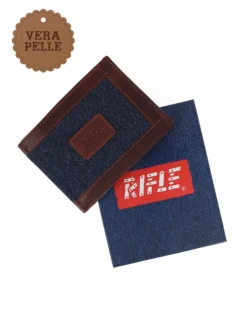 RIFLE - Portafoglio da uomo jeans/cuoio in VERA PELLE