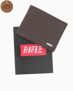 RIFLE - Portafoglio marrone in VERA PELLE con ribaltine