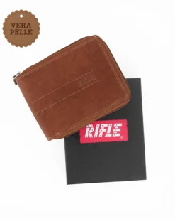 RIFLE - Portafoglio marrone in VERA PELLE con chiusura a zip
