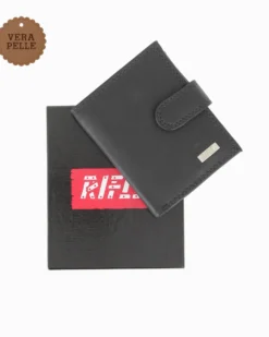 RIFLE - Portafoglio nero in VERA PELLE con pattina e taschino posteriore