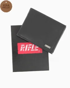 RIFLE - Portafoglio nero in VERA PELLE con ribaltine