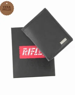 RIFLE - Portafoglio nero in VERA PELLE con ribaltine