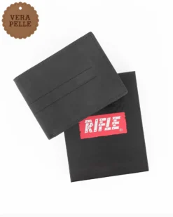 RIFLE - Portafoglio nero in VERA PELLE con ribaltina interna