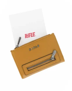 RIFLE - Portafoglio senape orizzontale da donna con zip frontale