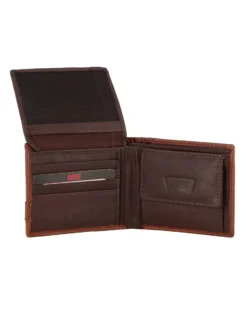 RIFLE - Portafoglio uomo cognac con logo frontale e ribaltina in VERA PELLE