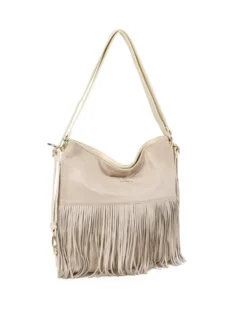 RIFLE - Sacca/Zaino beige con tasca posteriore e parte frontale scamoscia con frange
