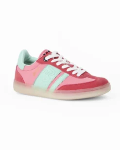 RIFLE - Sneakers rosa da donna con patch posteriore e bande laterali verde acqua