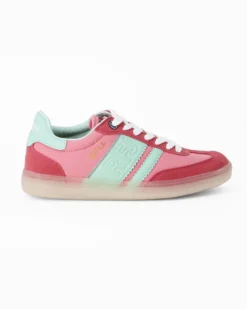 RIFLE - Sneakers rosa da donna con patch posteriore e bande laterali verde acqua