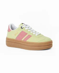 RIFLE - Sneakers verde da donna con patch posteriore e bande laterali rosa